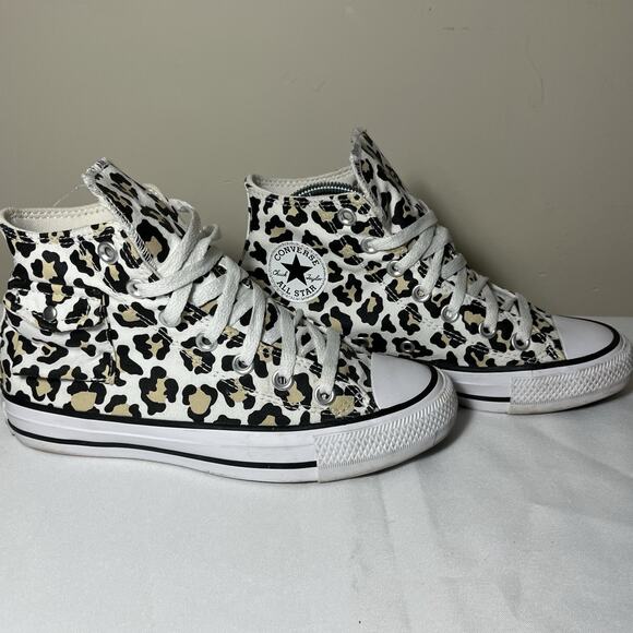 Converse Chuck Taylor All Star High Leopard Sneakers Pocket 167086C W6 Rare - Picture 1 of 12